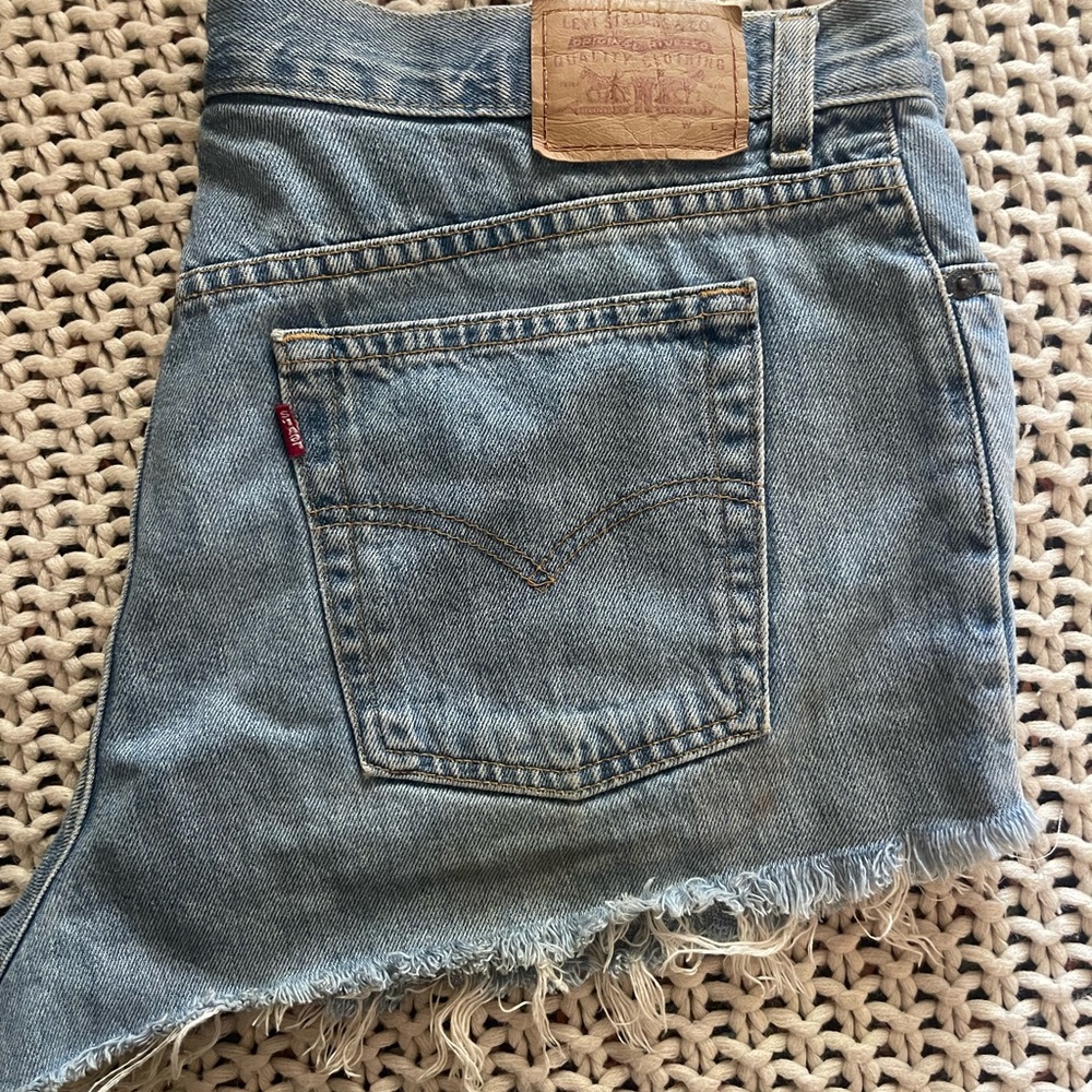 Levi's Light Blue Frayed Denim Shorts